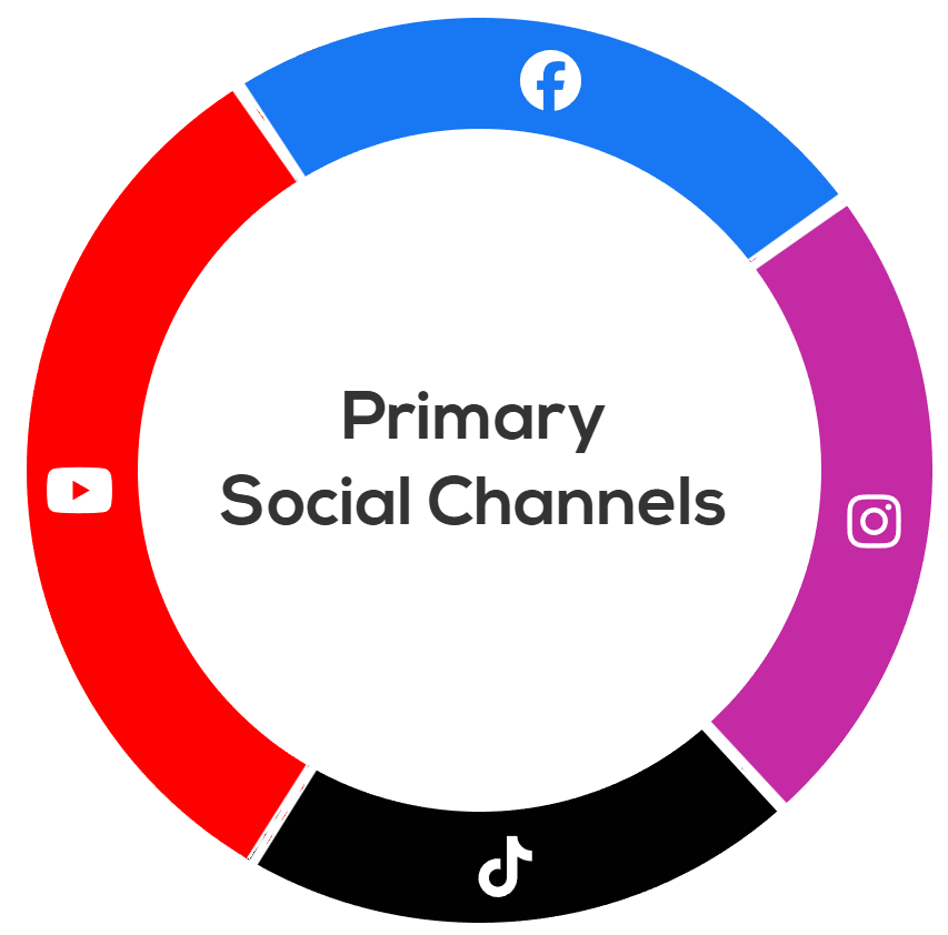 A pie chart showing primary social channels for One Board Family